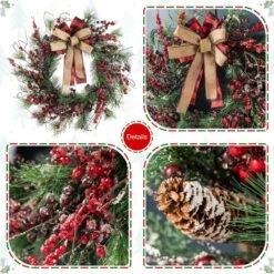 24 In. D Unlit Frosted Berry, Pine With Bowknot Artificial Christmas Wreath 19 24 In. D Unlit Frosted Berry, Pine With Bowknot Artificial Christmas Wreath -Christmas Decor Shop glitzhome christmas wreaths 2010500002 76 1000