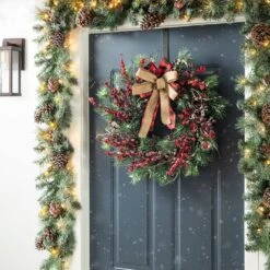 24 In. D Unlit Frosted Berry, Pine With Bowknot Artificial Christmas Wreath 13 24 In. D Unlit Frosted Berry, Pine With Bowknot Artificial Christmas Wreath -Christmas Decor Shop glitzhome christmas wreaths 2010500002 77 1000
