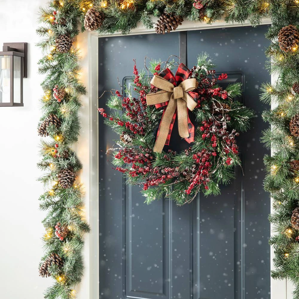 24 In. D Unlit Frosted Berry, Pine With Bowknot Artificial Christmas Wreath 5 24 In. D Unlit Frosted Berry, Pine With Bowknot Artificial Christmas Wreath - Image 3