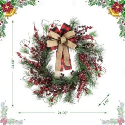 24 In. D Unlit Frosted Berry, Pine With Bowknot Artificial Christmas Wreath 14 24 In. D Unlit Frosted Berry, Pine With Bowknot Artificial Christmas Wreath -Christmas Decor Shop glitzhome christmas wreaths 2010500002 c3 1000