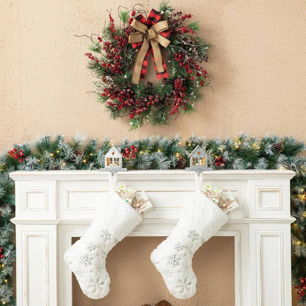24 In. D Unlit Frosted Berry, Pine With Bowknot Artificial Christmas Wreath 4 24 In. D Unlit Frosted Berry, Pine With Bowknot Artificial Christmas Wreath - Image 2