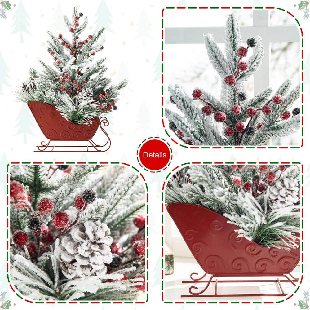 21 In. H Christmas Red Sleigh Frosted Floral Centerpiece 7 21 In. H Christmas Red Sleigh Frosted Floral Centerpiece - Image 5