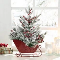 21 In. H Christmas Red Sleigh Frosted Floral Centerpiece 13 21 In. H Christmas Red Sleigh Frosted Floral Centerpiece -Christmas Decor Shop glitzhome christmas wreaths 2010500007 31 1000