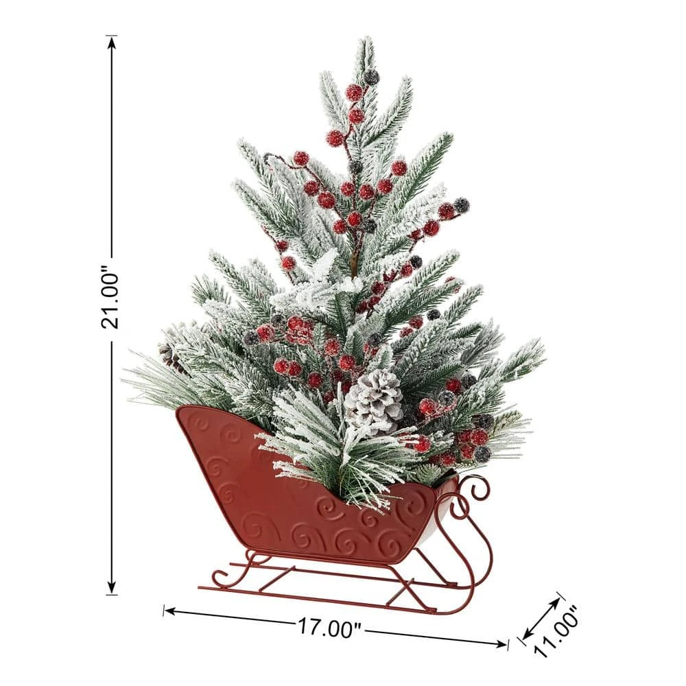 21 In. H Christmas Red Sleigh Frosted Floral Centerpiece 6 21 In. H Christmas Red Sleigh Frosted Floral Centerpiece - Image 4
