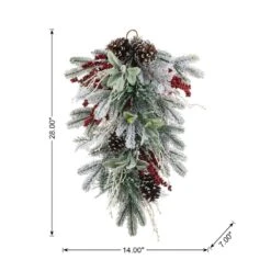 28 In. H Christmas Flocked Pinecone And Berry Teardrop Artificial Christmas Wreath -Christmas Decor Shop glitzhome christmas wreaths 2010500009 c3 1000