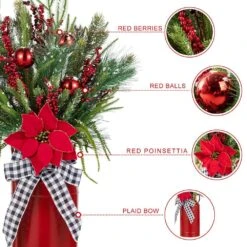 35 In. H Poinsettia Floral Potted Artificial Christmas Wreath Porch Tree -Christmas Decor Shop glitzhome christmas wreaths 2010500010 1f 1000