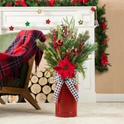 35 In. H Poinsettia Floral Potted Artificial Christmas Wreath Porch Tree -Christmas Decor Shop glitzhome christmas wreaths 2010500010 31 1000