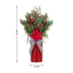 35 In. H Poinsettia Floral Potted Artificial Christmas Wreath Porch Tree -Christmas Decor Shop glitzhome christmas wreaths 2010500010 4f 1000