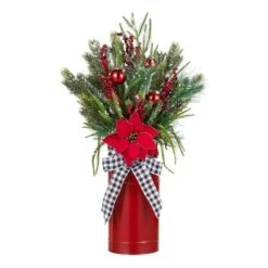 35 In. H Poinsettia Floral Potted Artificial Christmas Wreath Porch Tree -Christmas Decor Shop glitzhome christmas wreaths 2010500010 c3 1000