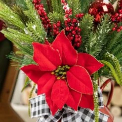 35 In. H Poinsettia Floral Potted Artificial Christmas Wreath Porch Tree -Christmas Decor Shop glitzhome christmas wreaths 2010500010 fa 1000