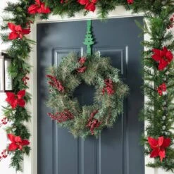 24 In. D Christmas Flocked Pine Needle And Berry Wreath -Christmas Decor Shop glitzhome christmas wreaths 2010500014 31 1000