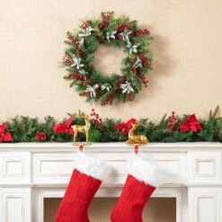24 In. D Christmas Pinecone And Berry Wreath -Christmas Decor Shop glitzhome christmas wreaths 2010500015 31 1000