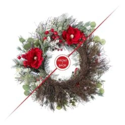 24 In. D Red Mangnolia And Berry Unlit Artificial Christmas Wreath -Christmas Decor Shop glitzhome christmas wreaths 2010500021 4f 1000