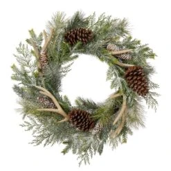 24 In. D Flocked Pinecone And Antler Artificial Christmas Wreath With Lights -Christmas Decor Shop glitzhome christmas wreaths 2016000006 1f 1000