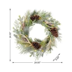 24 In. D Flocked Pinecone And Antler Artificial Christmas Wreath With Lights -Christmas Decor Shop glitzhome christmas wreaths 2016000006 4f 1000