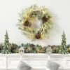 24 In. D Flocked Pinecone And Antler Artificial Christmas Wreath With Lights -Christmas Decor Shop glitzhome christmas wreaths 2016000006 64 1000