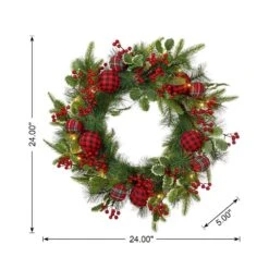 24 In. D Ornament Berry Holly Pine Artificial Christmas Wreath With Lights 14 24 In. D Ornament Berry Holly Pine Artificial Christmas Wreath With Lights -Christmas Decor Shop glitzhome christmas wreaths 2016000008 4f 1000
