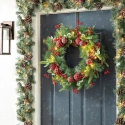 24 In. D Ornament Berry Holly Pine Artificial Christmas Wreath With Lights 12 24 In. D Ornament Berry Holly Pine Artificial Christmas Wreath With Lights -Christmas Decor Shop glitzhome christmas wreaths 2016000008 77 1000