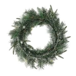 24 In. D Pre-Lit Snow Flocked Greenery Pine Poinsettia Artificial Christmas Wreath, With 50 White Lights With Timer -Christmas Decor Shop glitzhome christmas wreaths 2016000016 44 1000