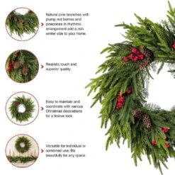 24 In. D PE Dripping Artificial Christmas PreLit Wreath With Pinecones And Red Berries -Christmas Decor Shop glitzhome christmas wreaths 2016000059 1f 1000