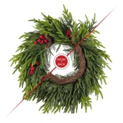24 In. D PE Dripping Artificial Christmas PreLit Wreath With Pinecones And Red Berries -Christmas Decor Shop glitzhome christmas wreaths 2016000059 4f 1000