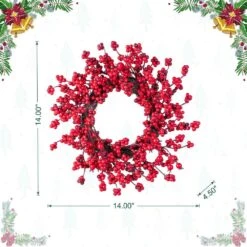 14 In. D Mini Red Berries Unlit Artificial Christmas Wreath (Set Of 2) -Christmas Decor Shop glitzhome christmas wreaths 2016000064 c3 1000