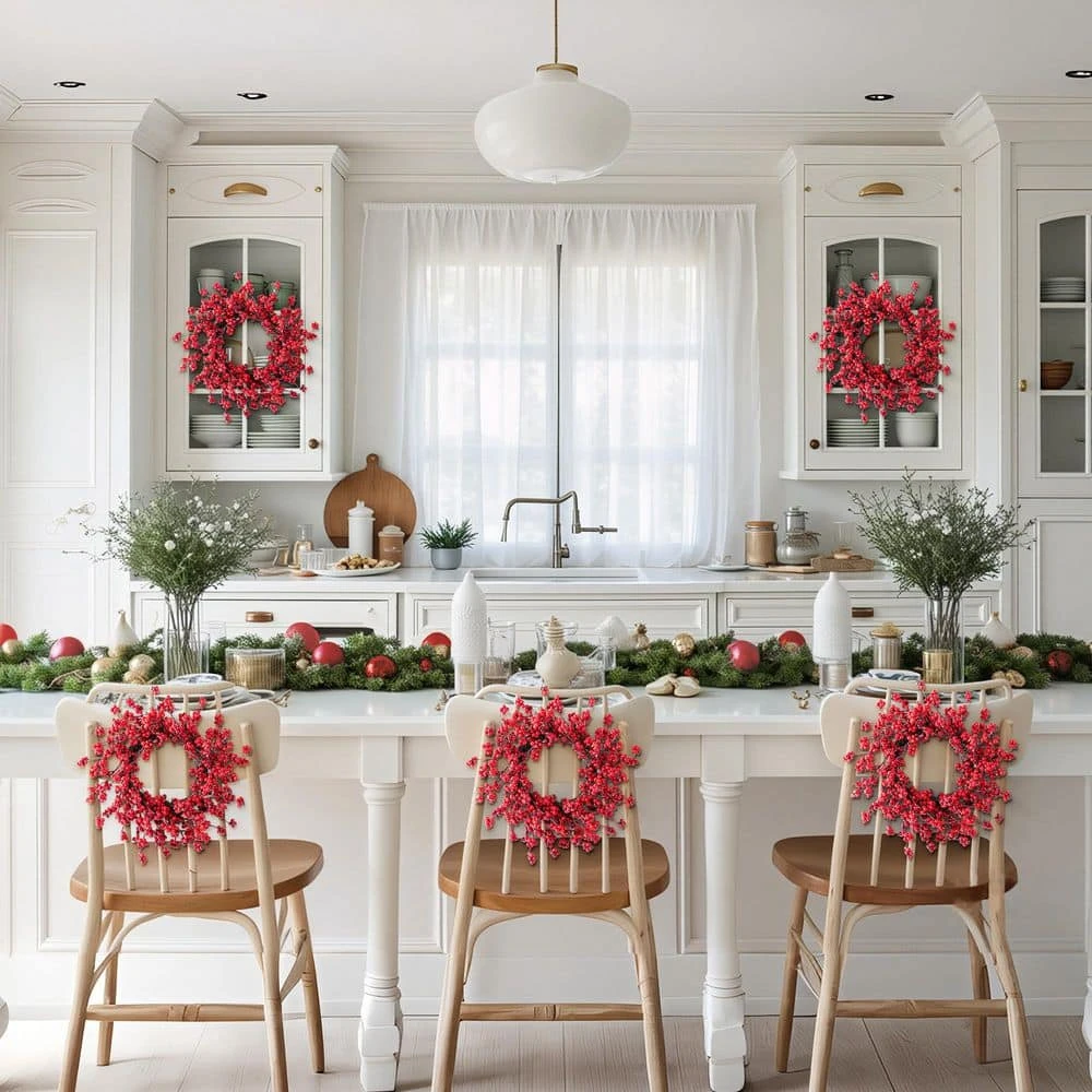 14 In. D Mini Red Berries Unlit Artificial Christmas Wreath (Set Of 4) 9 14 In. D Mini Red Berries Unlit Artificial Christmas Wreath (Set Of 4) - Image 7