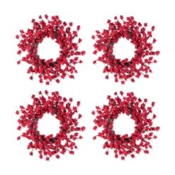 14 In. D Mini Red Berries Unlit Artificial Christmas Wreath (Set Of 4)