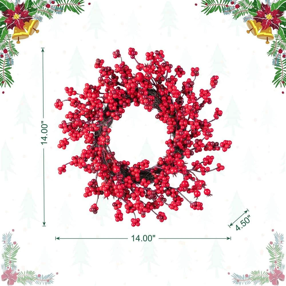 14 In. D Mini Red Berries Unlit Artificial Christmas Wreath (Set Of 4) 4 14 In. D Mini Red Berries Unlit Artificial Christmas Wreath (Set Of 4) - Image 2