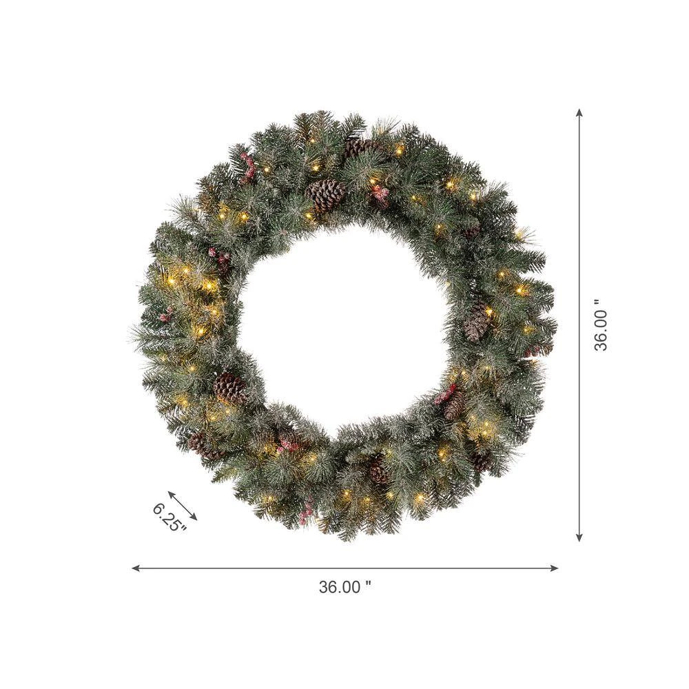 36 In. D Oversized Pre-Lit Glittered Pine Cone Artificial Christmas Wreath With 50 Warm White Lights 6 36 In. D Oversized Pre-Lit Glittered Pine Cone Artificial Christmas Wreath With 50 Warm White Lights - Image 4