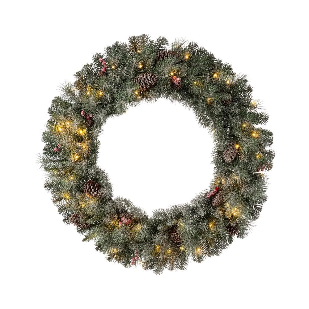 36 In. D Oversized Pre-Lit Glittered Pine Cone Artificial Christmas Wreath With 50 Warm White Lights 3 36 In. D Oversized Pre-Lit Glittered Pine Cone Artificial Christmas Wreath With 50 Warm White Lights