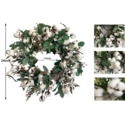 24 In. Unlit Green Artificial Christmas Wreath With Cottons And Leaves 10 24 In. Unlit Green Artificial Christmas Wreath With Cottons And Leaves -Christmas Decor Shop glitzhome christmas wreaths lkw20206 1f 1000