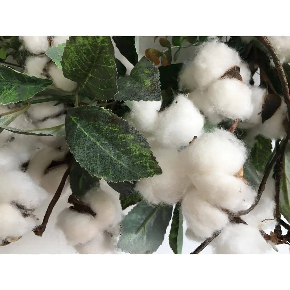 24 In. Unlit Green Artificial Christmas Wreath With Cottons And Leaves 5 24 In. Unlit Green Artificial Christmas Wreath With Cottons And Leaves - Image 3