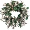 24 In. Unlit Green Artificial Christmas Wreath With Cottons And Leaves -Christmas Decor Shop glitzhome christmas wreaths lkw20206 64 1000