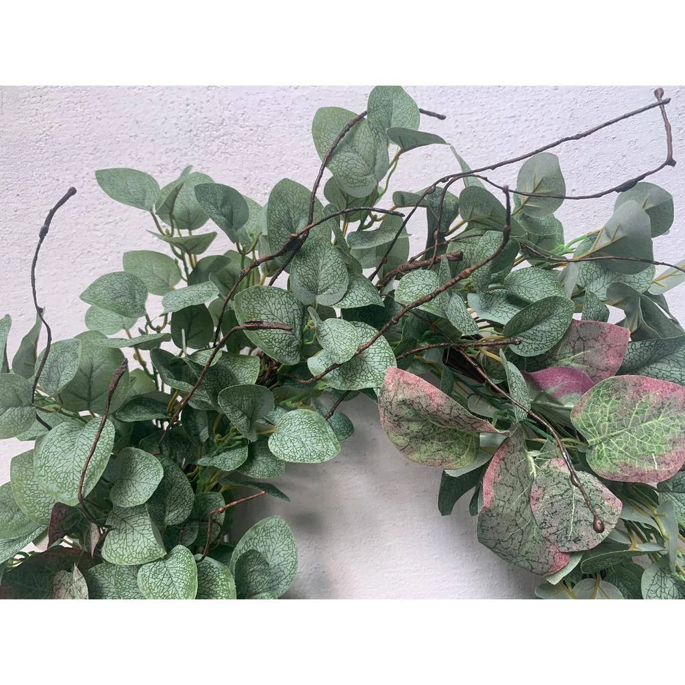 24 In. Green Unlit Seasonal Artificial Christmas Wreath With Eucalyptus 4 24 In. Green Unlit Seasonal Artificial Christmas Wreath With Eucalyptus - Image 2