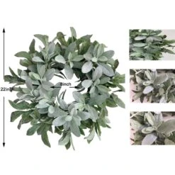 22 In. Green Unlit Artificial Christmas Wreath With Lambs Ear -Christmas Decor Shop glitzhome christmas wreaths lkw20210 fa 1000