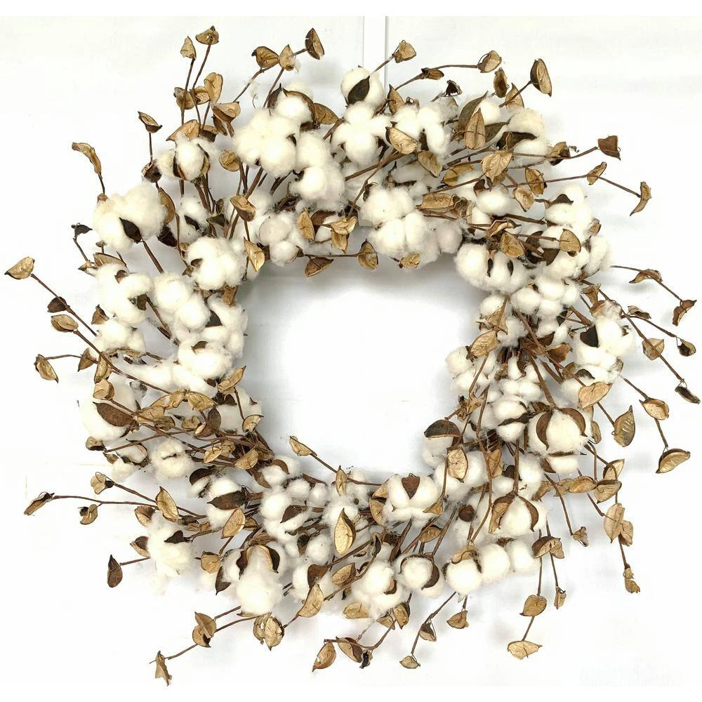 24 In. D Cotton Pods Artificial Christmas Wreath 3 24 In. D Cotton Pods Artificial Christmas Wreath