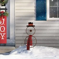 36 In. H Metal Bike Wheel Snowman Yard Stake Wall Dcor -Christmas Decor Shop glitzhome christmas yard decorations 1103202625 77 1000