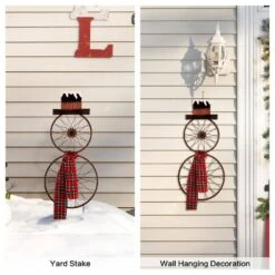 36 In. H Metal Bike Wheel Snowman Yard Stake Wall Dcor -Christmas Decor Shop glitzhome christmas yard decorations 1103202625 c3 1000