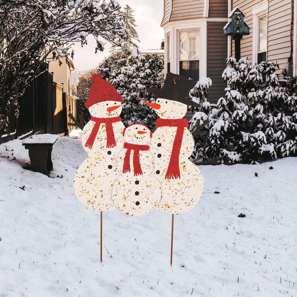 29.92 In. H Rusty Metal Snowman Family Yard Stake Or Standing Decor Or Wall Decor 5 29.92 In. H Rusty Metal Snowman Family Yard Stake Or Standing Decor Or Wall Decor - Image 3