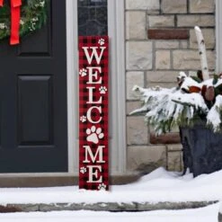 42 In. H Wooden Plaid Pet Welcome Porch Sign -Christmas Decor Shop glitzhome christmas yard decorations 2010100038 c3 1000