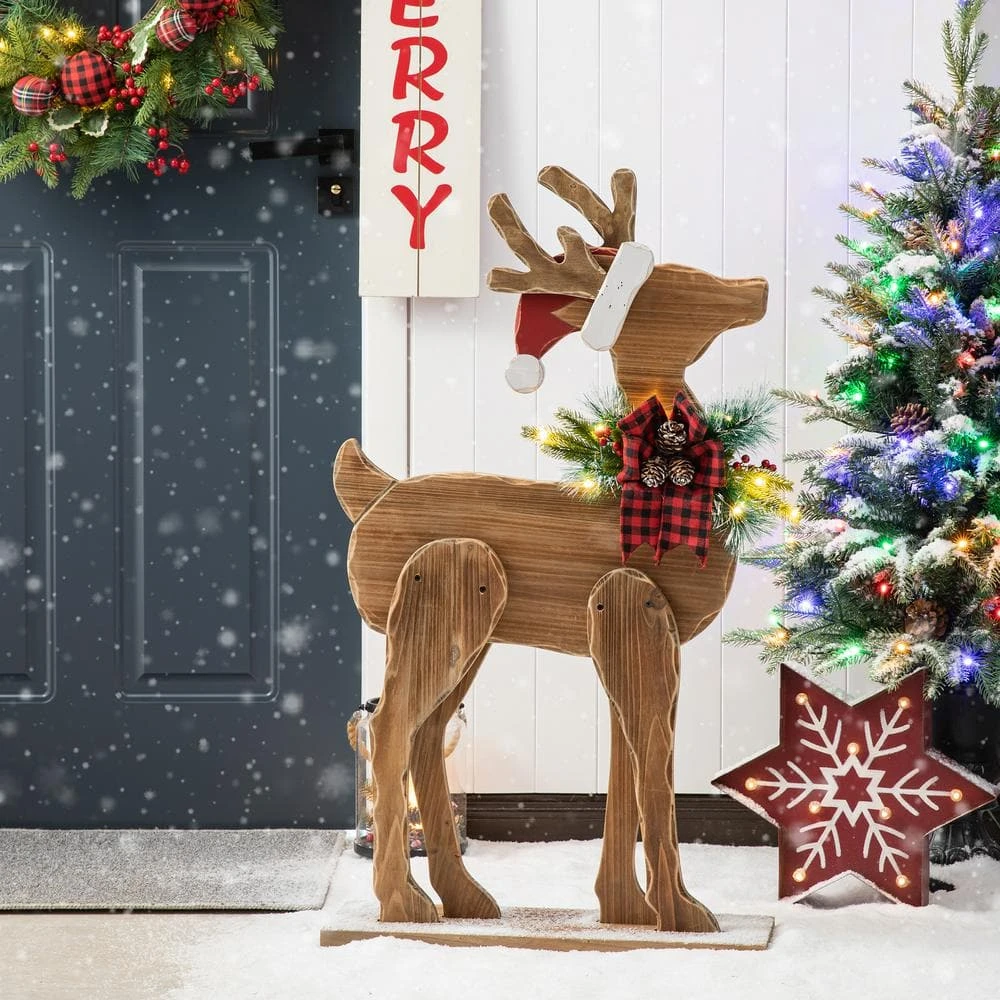 36 In. H Chunky Wood Reindeer Porch Decor Christmas Yard Decor (KD) 4 36 In. H Chunky Wood Reindeer Porch Decor Christmas Yard Decor (KD) - Image 2