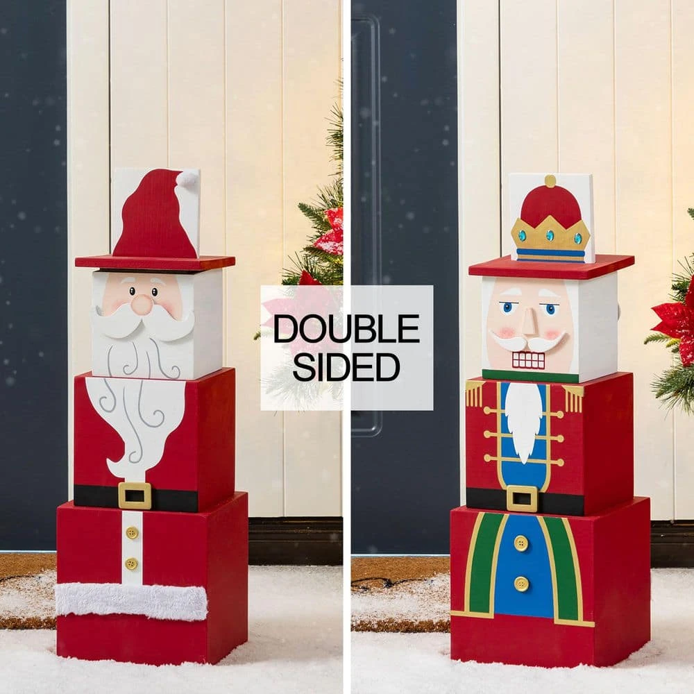 24.5 In. H Christmas Wood Santa And Nutcracker Reversible Boxed Porch Decor 9 24.5 In. H Christmas Wood Santa And Nutcracker Reversible Boxed Porch Decor - Image 7
