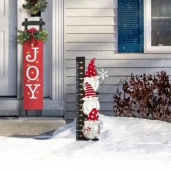 36 In. H Lighted Wooden Gnome Snow Gauge Yard Stake Or Wall Decor (KD, 2 Function) -Christmas Decor Shop glitzhome christmas yard decorations 2010200019 4f 1000