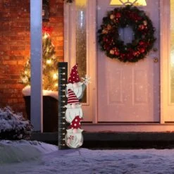 36 In. H Lighted Wooden Gnome Snow Gauge Yard Stake Or Wall Decor (KD, 2 Function) -Christmas Decor Shop glitzhome christmas yard decorations 2010200019 77 1000