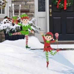 35.75 In. H Set Of 2 Christmas Metal Dancing Elf Yard Stake Or Wall Décor -Christmas Decor Shop glitzhome christmas yard decorations 2010200072 1f 1000
