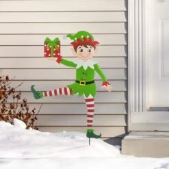 35.75 In. H Set Of 2 Christmas Metal Dancing Elf Yard Stake Or Wall Décor -Christmas Decor Shop glitzhome christmas yard decorations 2010200072 44 1000