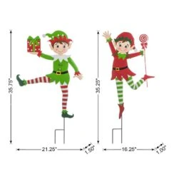35.75 In. H Set Of 2 Christmas Metal Dancing Elf Yard Stake Or Wall Décor -Christmas Decor Shop glitzhome christmas yard decorations 2010200072 c3 1000