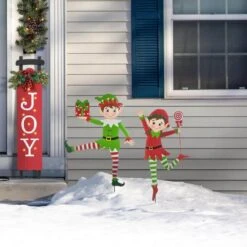 35.75 In. H Set Of 2 Christmas Metal Dancing Elf Yard Stake Or Wall Décor -Christmas Decor Shop glitzhome christmas yard decorations 2010200072 e1 1000
