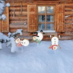 24 In. H Set Of 3 Christmas Metal Snowman Yard Stake Or Wall Décor -Christmas Decor Shop glitzhome christmas yard decorations 2010200073 1f 1000